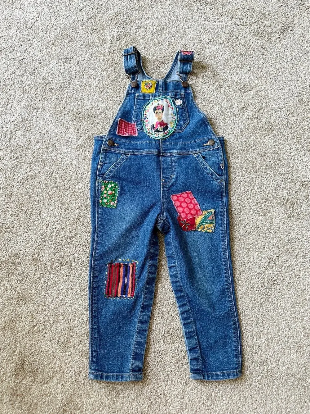 Oshkosh Upcycled Patchwork Frida Kahlo Denim Overalls Girls 24 Months